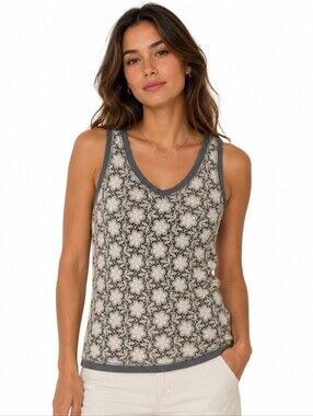 J.Crew Floral Lace Overlay Tank Top Grey White Modal Blend Size XS